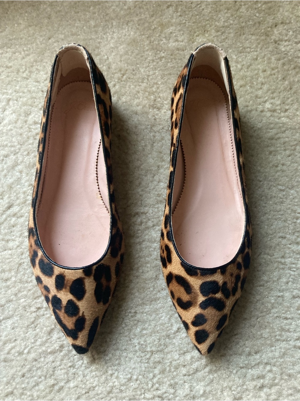 J. Crew Marina Leopard Print calf hair Pointed Toe Flats